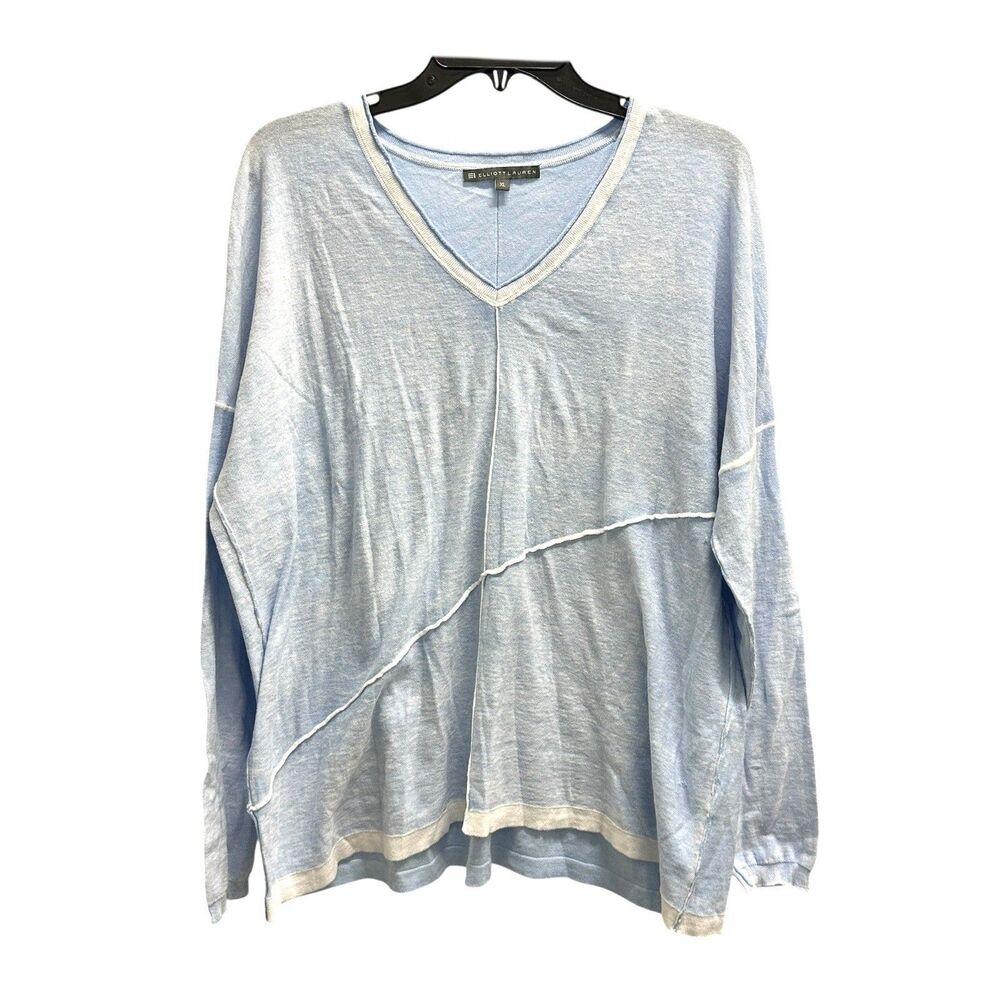 Elliott Lauren Womens Lightweight Blue/White Colorblock Knit Sweater Size XL
